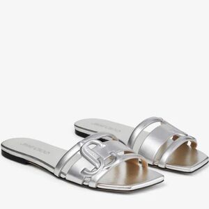Jimmy Choo Laran Silver Slides Size 39 (7.5/8)